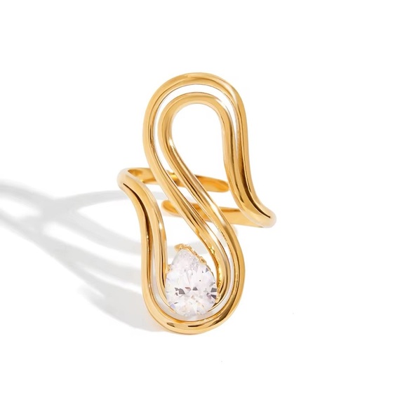 18K Gold Plated - Adjustable Cubic Zirconia Ring - Picture 1 of 5
